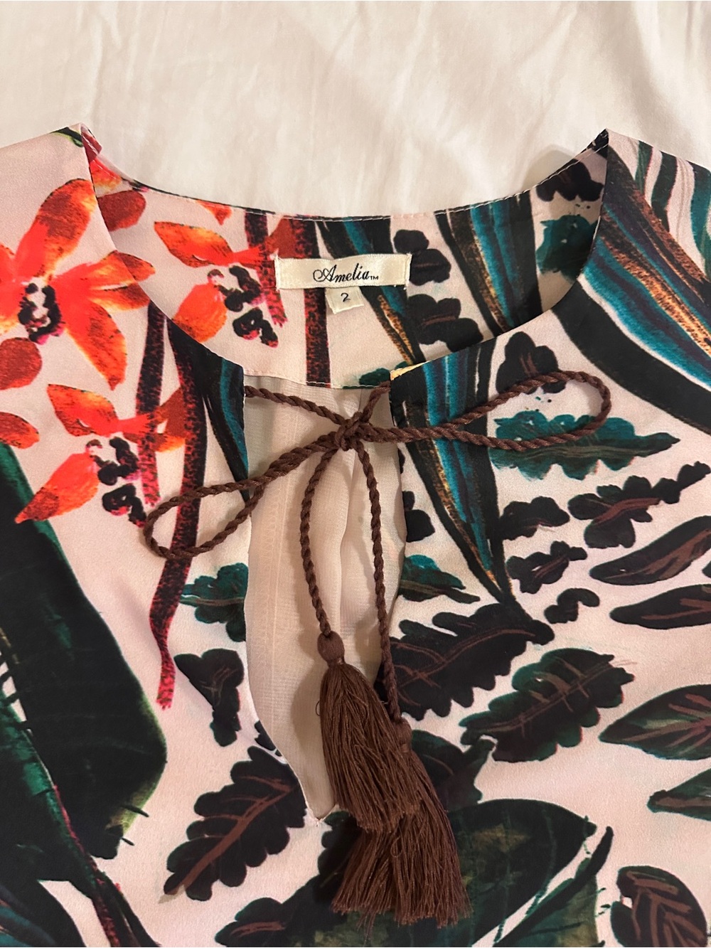 Amelia Floral Tropical Tie-Front Dress in Cream, Green & Orange
